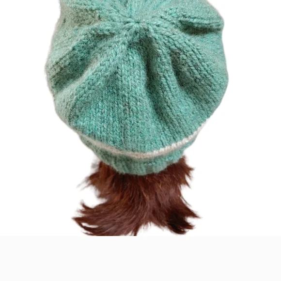 Handmade Beanie 100% Shetland Wool Knit Green and White Hat Washable New - Picture 5 of 5